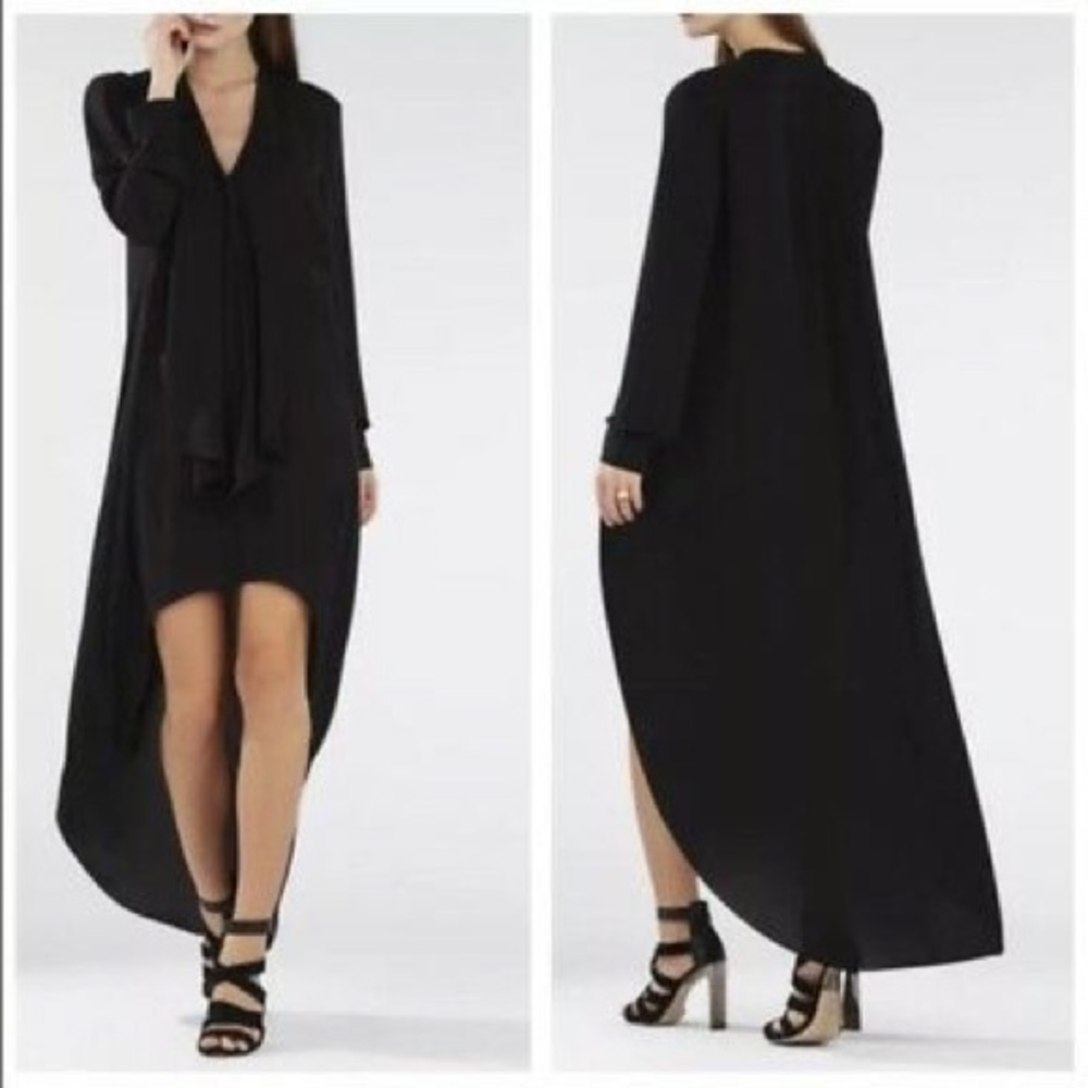 BCBGMaxAzria high low long sleeve black dress